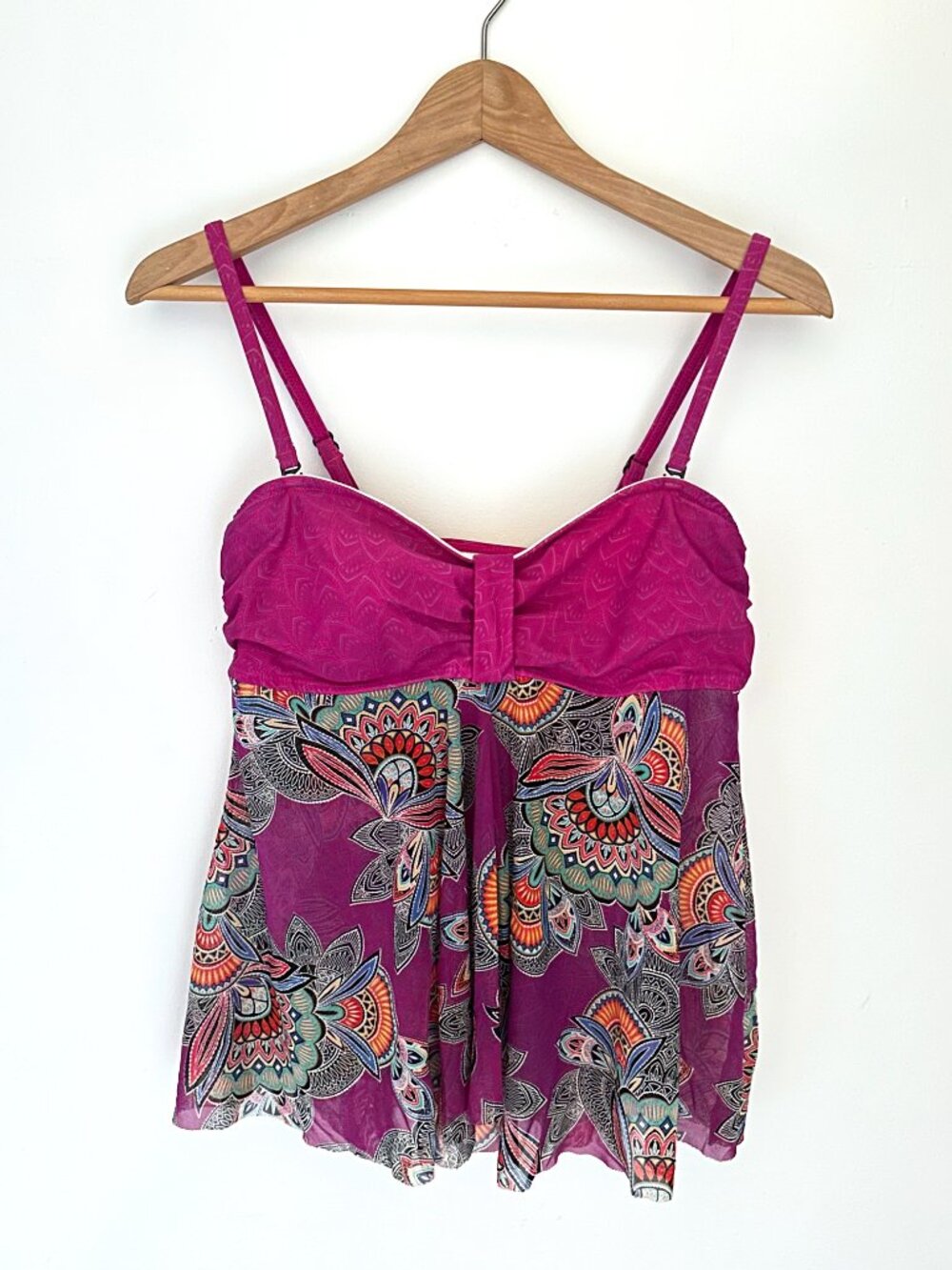 Croft & Barrow Magenta Tankini Swim Top Mandala Print Boho Resortcore